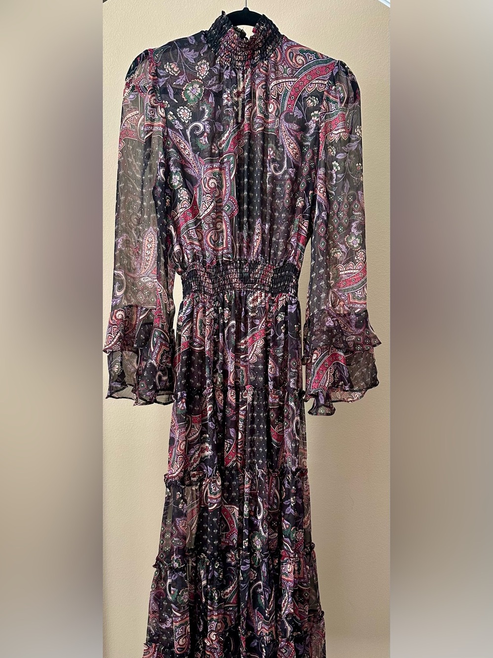 MISA Los Angeles Paisley Maxi Dress in Black & Purple Size Medium Like New